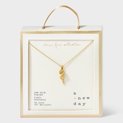 14K Gold Plated Rose Pendant Necklace - A New Day™: Brass, Cubic Zirconia, 16" Length, Lobster Claw Clasp 5 14K Gold Plated Rose Pendant Necklace - A New Day™: Brass, Cubic Zirconia, 16" Length, Lobster Claw Clasp - Image 3