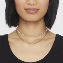 Two Row Rhinestone Chain Necklace - A New Day™ Gold