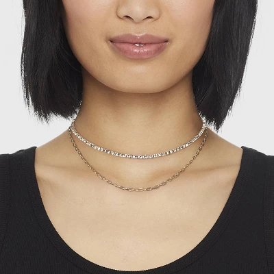 Two Row Rhinestone Chain Necklace - A New Day™ Gold 3 Two Row Rhinestone Chain Necklace - A New Day™ Gold