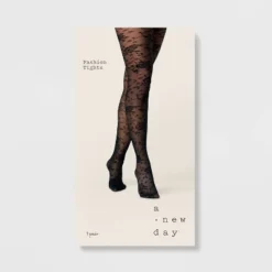 Women's Rose Floral Mesh Tights - A New Day™ Black