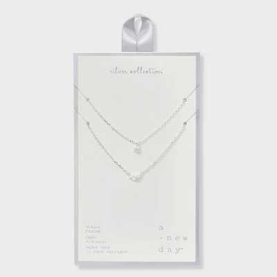 Silver Plated Cubic Zirconia Station Layered Necklace - A New Day™ Silver: Lobster Claw Clasp, 16-19" Length 6 Silver Plated Cubic Zirconia Station Layered Necklace - A New Day™ Silver: Lobster Claw Clasp, 16-19" Length - Image 4