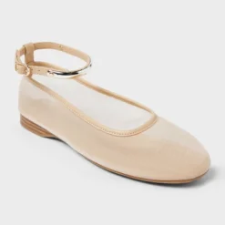 Women's Shailene Mesh Ankle Strap Ballet Flats With Memory Foam Insole - A New Day™ Beige -A New Day™ GUEST dabbd74a fe76 4f48 945b 7ade1c144337