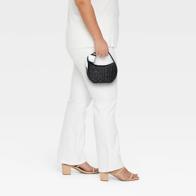 Straw Mini Bag With Bow - A New Day™ Black: Woven Paper Straw, Structured Shoulder Handbag, Single Handle, Solid Pattern 3 Straw Mini Bag With Bow - A New Day™ Black: Woven Paper Straw, Structured Shoulder Handbag, Single Handle, Solid Pattern