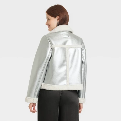 Women's Metallic Shearling Moto Jacket - A New Day™ 3 Women's Metallic Shearling Moto Jacket - A New Day™