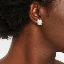 Pearl Cabochon Stud Earrings - A New Day™ Gold: Nickel-Free Metal, Post Closure, 0.59" Length, 0.51" Width