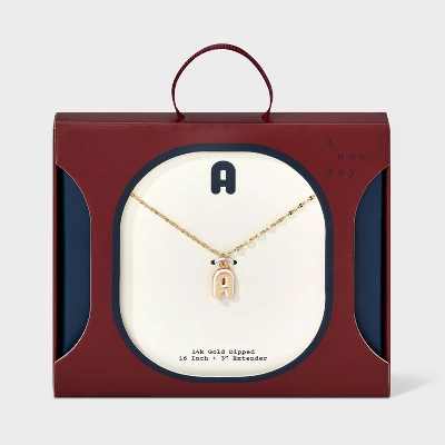 14K Gold Dipped Enamel Initial Pendant Necklace - A New Day™ Gold/White 4 14K Gold Dipped Enamel Initial Pendant Necklace - A New Day™ Gold/White - Image 2