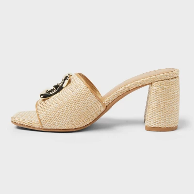 Women's Arden Raffia Ornamented Block Heels With Memory Foam Insole - A New Day™ Tan 3 Women's Arden Raffia Ornamented Block Heels With Memory Foam Insole - A New Day™ Tan