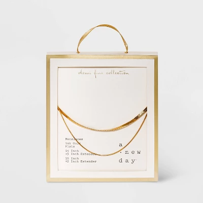 14K Gold Plated Duo Herringbone Chain Necklace Set - A New Day™ 4 14K Gold Plated Duo Herringbone Chain Necklace Set - A New Day™ - Image 2