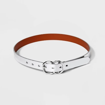 Women's Metallic Double Buckle Belt - A New Day™ Silver 3 Women's Metallic Double Buckle Belt - A New Day™ Silver