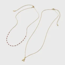 A New Day™ 31 14K Gold Dipped Beaded Initial Necklace Set 2pc - A New Day™ Gold/Marron