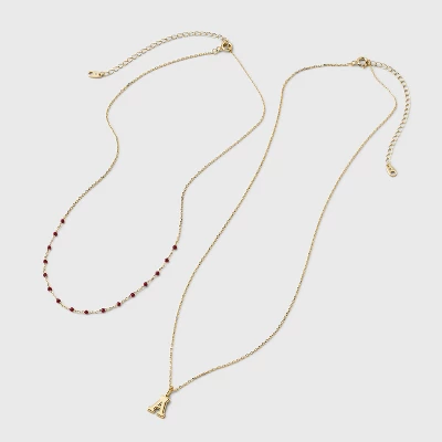 14K Gold Dipped Beaded Initial Necklace Set 2pc - A New Day™ Gold/Marron 3 14K Gold Dipped Beaded Initial Necklace Set 2pc - A New Day™ Gold/Marron