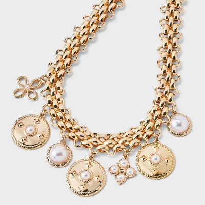 Pearl Charm And Coin Multilink Chain Necklace - A New Day™ Gold 6 Pearl Charm And Coin Multilink Chain Necklace - A New Day™ Gold - Image 4