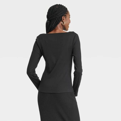 Women's Slim Fit Ribbed Long Sleeve Cut-Out T-Shirt - A New Day™ 3 Women's Slim Fit Ribbed Long Sleeve Cut-Out T-Shirt - A New Day™