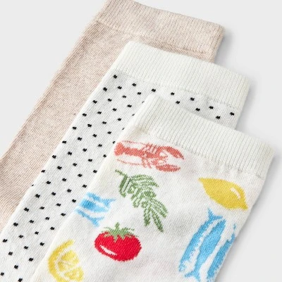 Women's Mediterranean Diet 3pk Crew Socks - A New Day™ Ivory/Red/Oatmeal Heather 4-10: Cotton Blend, Floral & Solid Patterns 4 Women's Mediterranean Diet 3pk Crew Socks - A New Day™ Ivory/Red/Oatmeal Heather 4-10: Cotton Blend, Floral & Solid Patterns - Image 2