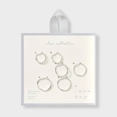 Endless Hoop Earring Set 3pc - A New Day™ Silver 3 Endless Hoop Earring Set 3pc - A New Day™ Silver