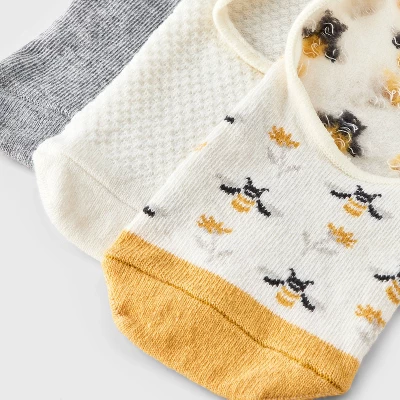 Women's Bee 3pk Liner Socks - A New Day™ Ivory/Gold/Heather Gray 4-10: Cotton Blend, Seamless Toe, Hidden Gel Heel Grip 4 Women's Bee 3pk Liner Socks - A New Day™ Ivory/Gold/Heather Gray 4-10: Cotton Blend, Seamless Toe, Hidden Gel Heel Grip - Image 2