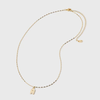 14K Gold Dipped Enamel Initial Pendant Necklace - A New Day™ Gold/White 3 14K Gold Dipped Enamel Initial Pendant Necklace - A New Day™ Gold/White