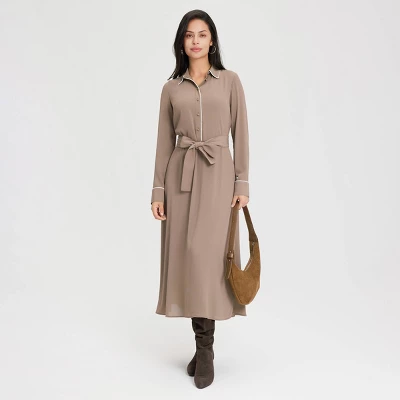 Women's Long Sleeve Midi Shirtdress - A New Day™ Taupe 7 Women's Long Sleeve Midi Shirtdress - A New Day™ Taupe - Image 5