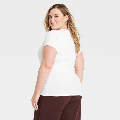 Women's Short Sleeve Ribbed 3pk Bundle T-Shirt - A New Day™ Black/White/Gray 4 Women's Short Sleeve Ribbed 3pk Bundle T-Shirt - A New Day™ Black/White/Gray - Image 2