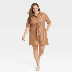 Women's Short Sleeve Faux Leather Shirtdress - A New Day™ -A New Day™ GUEST f01809c4 6af7 4d5e bddd 40188ea58aba