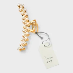 Metal Pearled Claw Hair Clip - A New Day™ Gold: Fashion Styling, Zinc & Aluminum