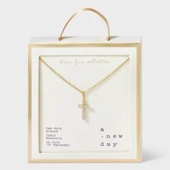 14K Gold Plated Cubic Zirconia Cross Pendant Necklace - A New Day™: Brass, Lobster Claw Clasp, 16" Length 7 14K Gold Plated Cubic Zirconia Cross Pendant Necklace - A New Day™: Brass, Lobster Claw Clasp, 16" Length -A New Day™ GUEST f712f0b7 41c4 440b 83ef 771a5b0f9113
