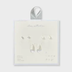 Silver Plated Cubic Zirconia Glass Pearl Post And Hoop Earring Set 2pc - A New Day™ Silver