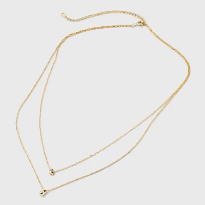 14K Gold Plated Bezeled Cubic Zirconia Teardrop Multi-Strand Necklace - A New Day™: Polished Brass, Gift Box Included 4 14K Gold Plated Bezeled Cubic Zirconia Teardrop Multi-Strand Necklace - A New Day™: Polished Brass, Gift Box Included - Image 2