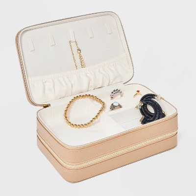 Three Layer Travel Jewelry Organizer - A New Day™ Tan: Compact Storage Box, Cardboard Material, 8"x5"x3" 3 Three Layer Travel Jewelry Organizer - A New Day™ Tan: Compact Storage Box, Cardboard Material, 8"x5"x3"