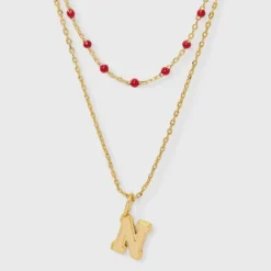 14K Gold Dipped Beaded Initial Necklace Set 2pc - A New Day™ Gold/Marron 38 14K Gold Dipped Beaded Initial Necklace Set 2pc - A New Day™ Gold/Marron -A New Day™ GUEST fd50f4a8 7d0f 4ce0 9f3a 1ed0f1b528a7