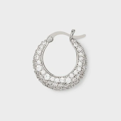 Cubic Zirconia Tapered Pave Huggie Hoop Post Earrings - A New Day™ Silver: Sterling Silver, Nickel-Free 4 Cubic Zirconia Tapered Pave Huggie Hoop Post Earrings - A New Day™ Silver: Sterling Silver, Nickel-Free - Image 2