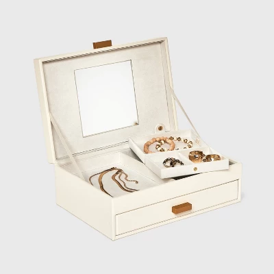 Two Drawer Organizer Jewelry Box - A New Day™ Cream: Polyurethane Storage With Divided Tray, Mirror, Rectangle Shape 3 Two Drawer Organizer Jewelry Box - A New Day™ Cream: Polyurethane Storage With Divided Tray, Mirror, Rectangle Shape