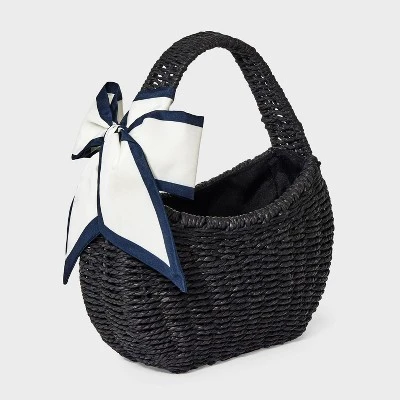 Straw Mini Bag With Bow - A New Day™ Black: Woven Paper Straw, Structured Shoulder Handbag, Single Handle, Solid Pattern 4 Straw Mini Bag With Bow - A New Day™ Black: Woven Paper Straw, Structured Shoulder Handbag, Single Handle, Solid Pattern - Image 2