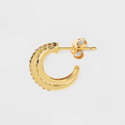 14k Gold Plated Cubic Zirconia Faux Duo Pave Hoop Earrings - A New Day™ Gold 4 14k Gold Plated Cubic Zirconia Faux Duo Pave Hoop Earrings - A New Day™ Gold - Image 2